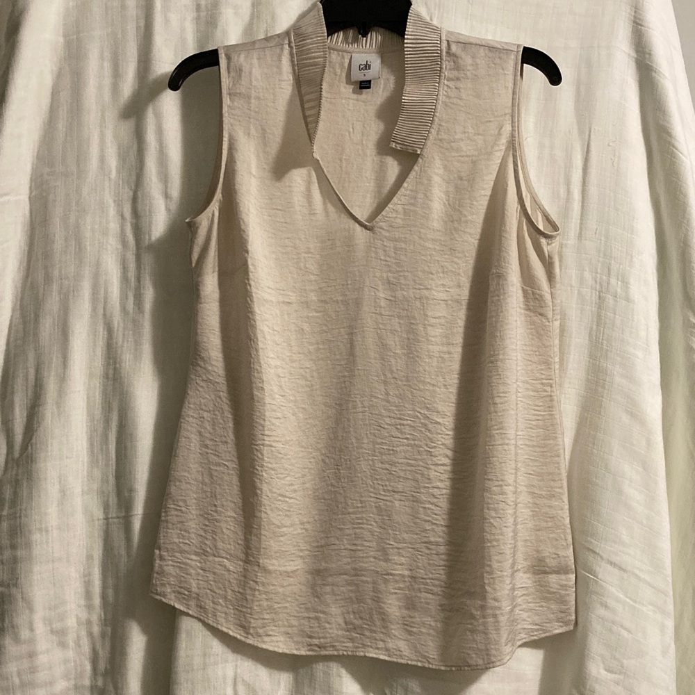 CAbi Cream V-Neck Sleeveless Top